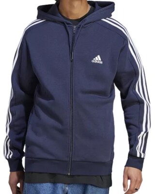 Adidas Essentials Fleece 3-Stripes Full-Zip Men's Small Legend Ink GK9053
