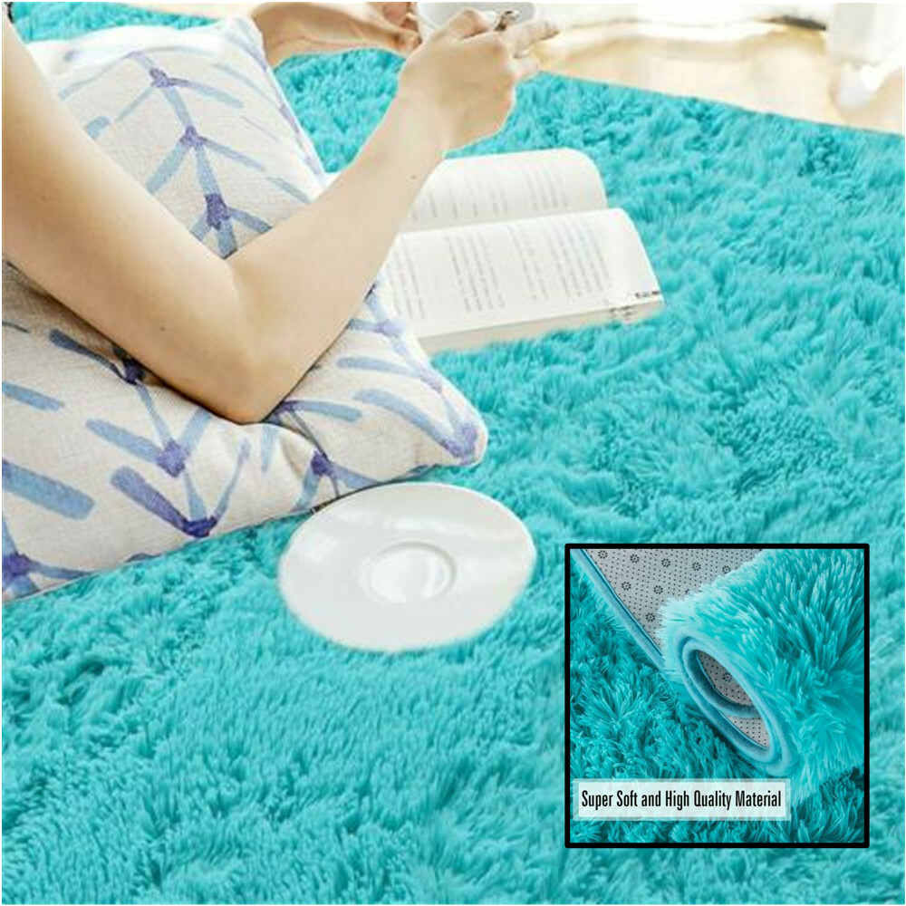 Blue Fluffy Carpet Indoor Bedroom Rug Furry Carpets Plush Fuzzy Rug