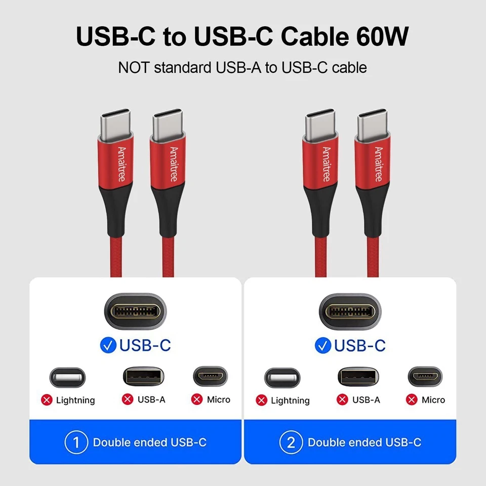 3 Pack USB-C to USB-C Cable Type-C Cable Cord Fast Charger Charging Data Sync - Image 3 of 4