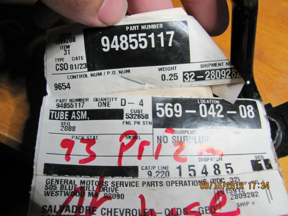 NOS GM 94855117 1994-1997 GEO Prizm A/C Condenser Compressor Liquid Line Tube - Image 2 of 4