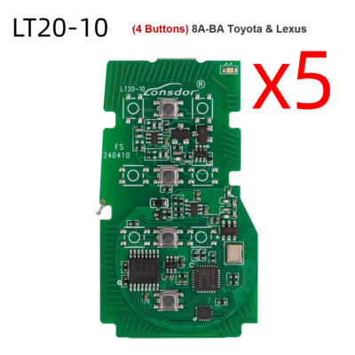 5x Lonsdor LT20-10 Smart Key PCB 8A+4D For Toyota Adjustable Frequency 4Buttons
