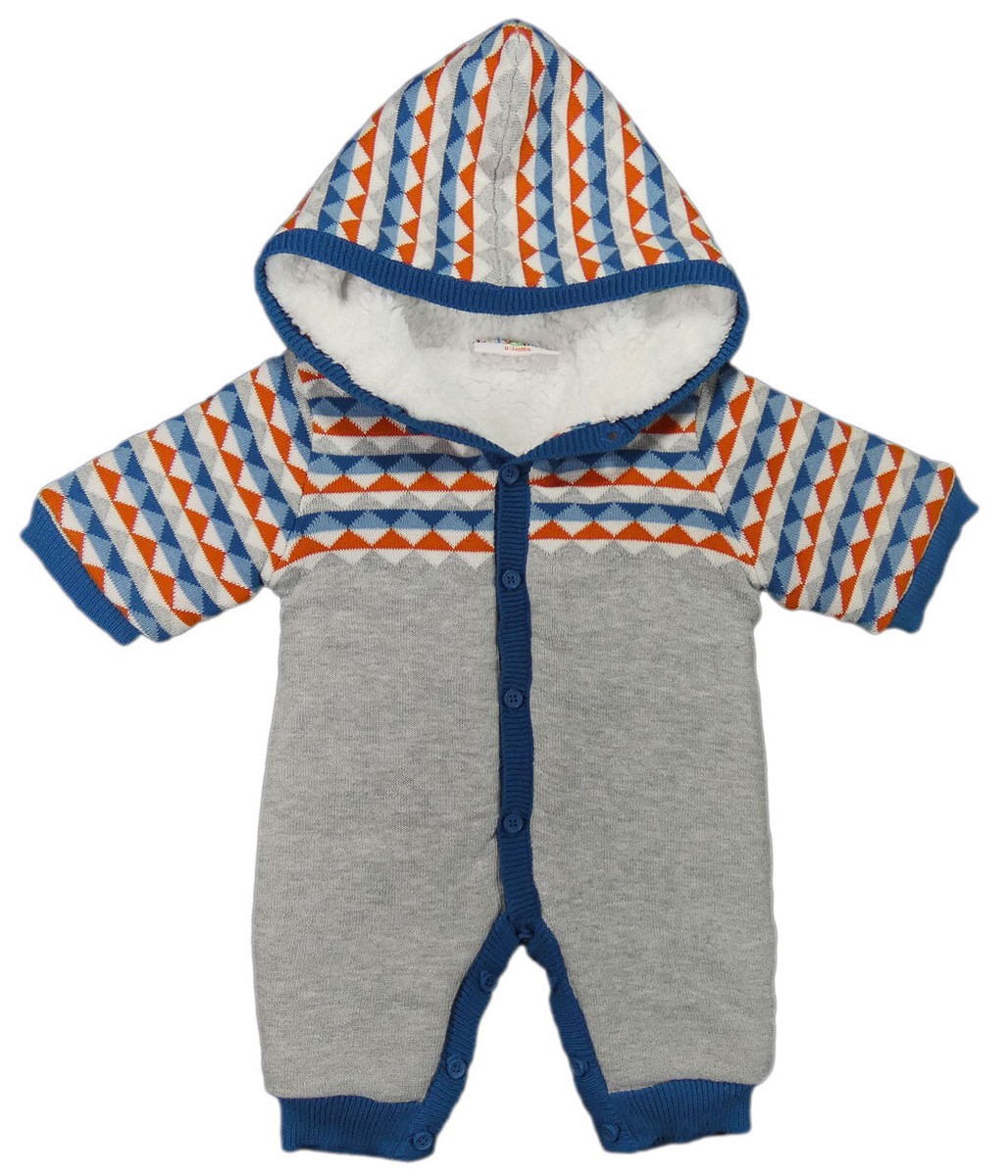 Baby Boy Pram Suit Knitted Snowsuit All in One Fleece Lined Winter Warm  N15697