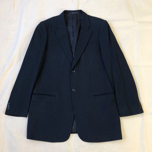 Armani Collezioni, Armani Collezioni Italy Vintage Wool Houndstooth Blazer Long Navy VG