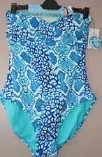 LADIES M S SWIMSUIT TUMMY CONTROL SECRET PANEL PADDED CUPS BLUE SIZE 8 - NEW
