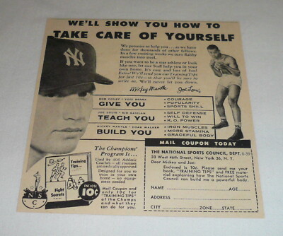1959 book ad ~ MICKEY MANTLE, JOE LOUIS