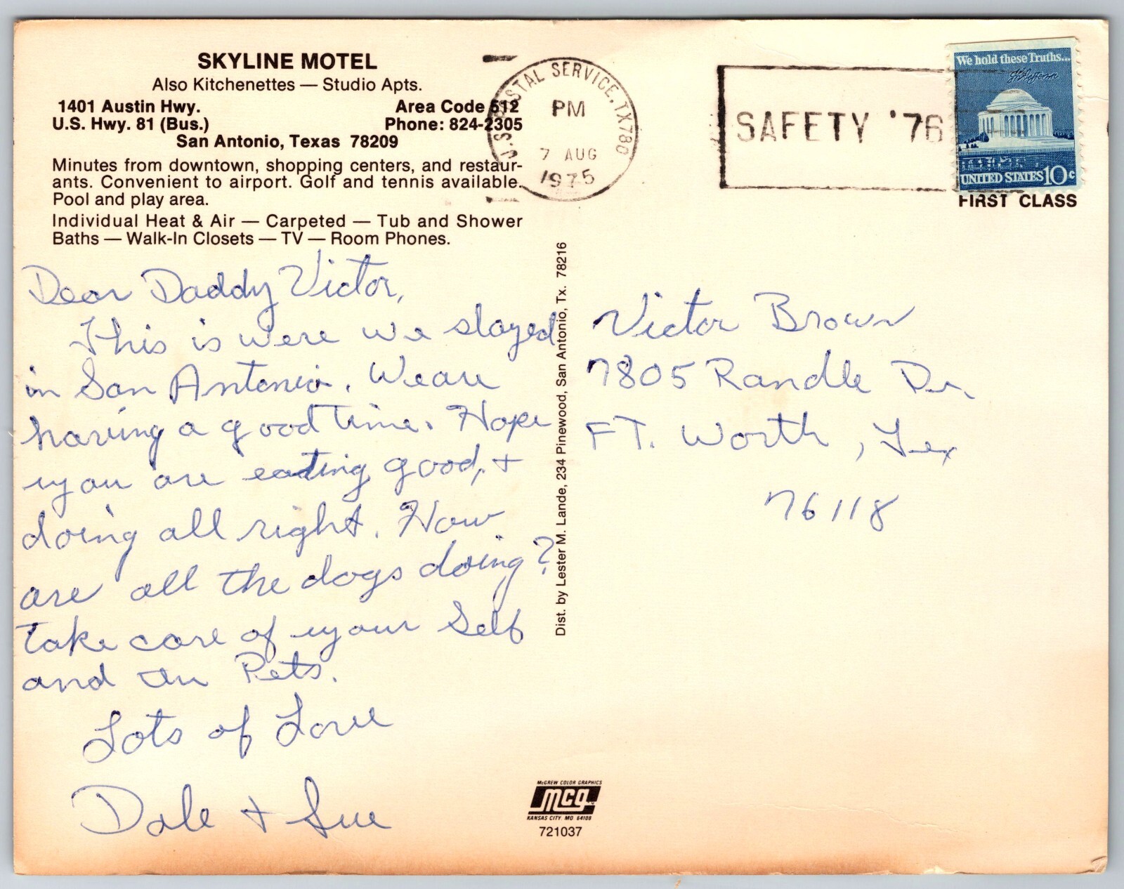 Postcard Skyline Motel San Antonio TX Oversize Giant Post Card Pool