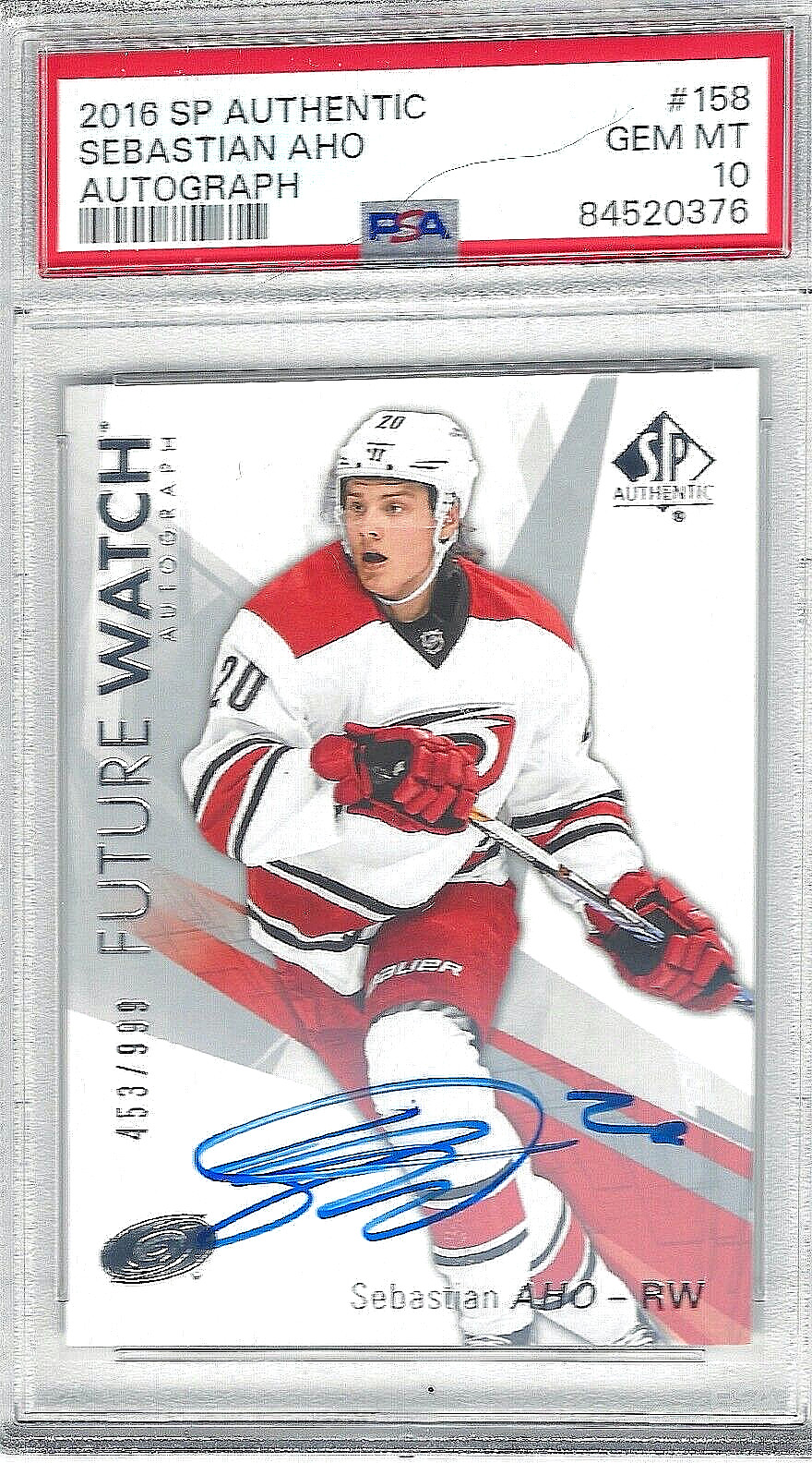 2016 SP Authentic Future Watch SEBASTIAN AHO Rookie Autograph #453/999 PSA 10