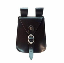 Medieval Small bag with buckle and loops Viking Leather Black Side Bag Roman