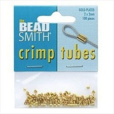The Beadsmith Crimp Beads, Tube 2x2mm, Gold Tone, 100 Pieces