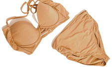 Carmen Marc Valvo Bikini Swim Suit Gold Metallic Underwire Push Up Wrap Tie Med