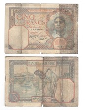 21-4-1941 ALGERIA 5 FRANCS WW II CURRENCY PICK # 77a P77a