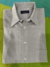 Canali Mens Gray Long Sleeve Cotton Dress Shirt Made In Italy Sz 15.5