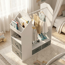 Kids Dress Up Storage Wardrobe Costume Rack Open Armoire Closet Mirror Playroom