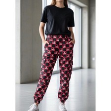 Disney Mickey Mouse All Over Print Cargo Jogger Pants Red Black Women's Large