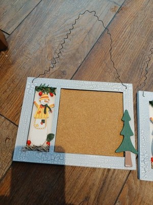 Christmas Wood  Bulletin Board Cork,  Painted  Snow Man Christmas Tree Lot Of 2