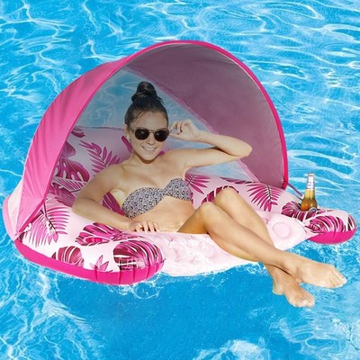 COOLCOOLDEE XL Pool Float w/ Canopy, Cup Holder - Lounge Chair Raft Lake River