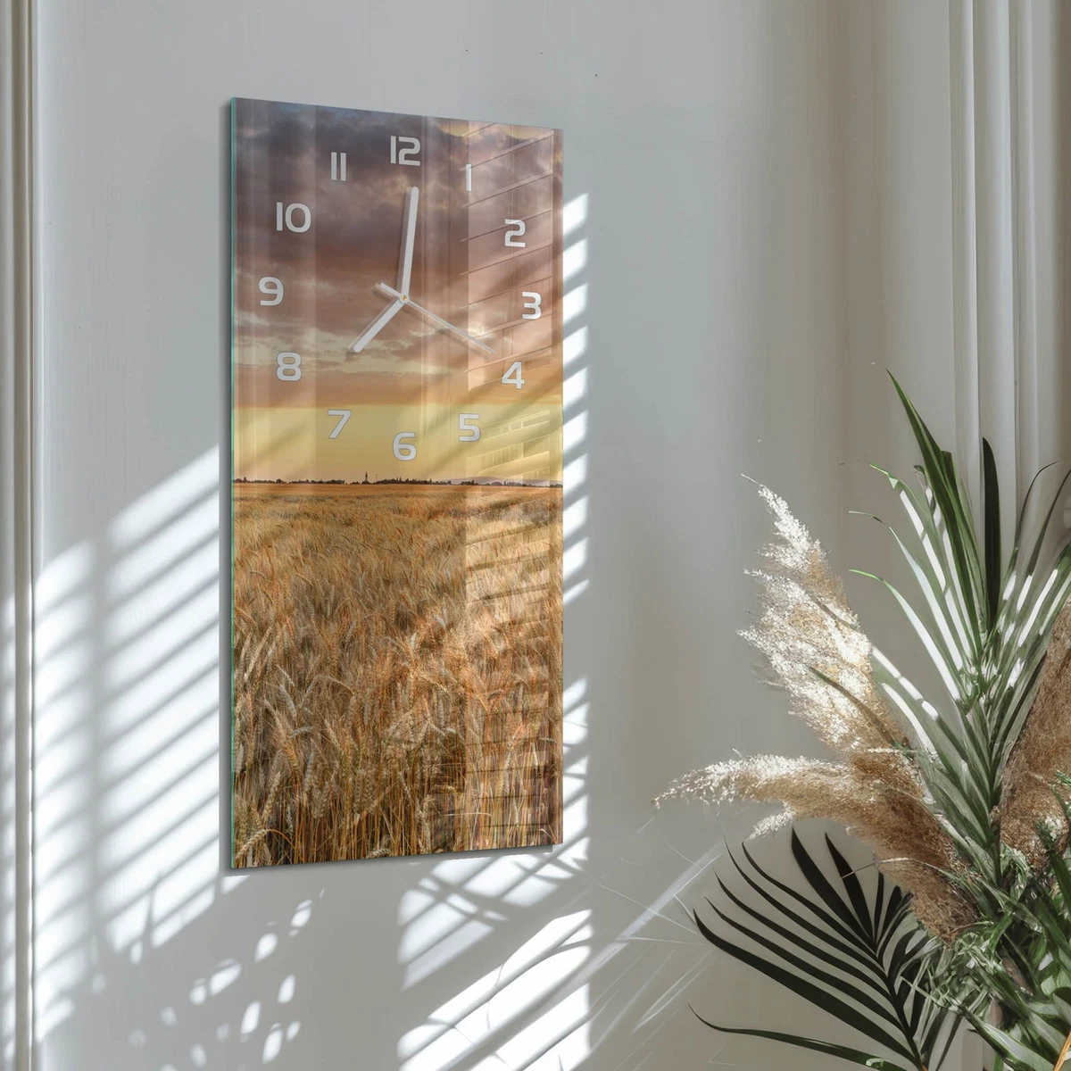 Reloj de Pared Rectangular Decorativo Cristal Templado Campo de Trigo 30x60 cm