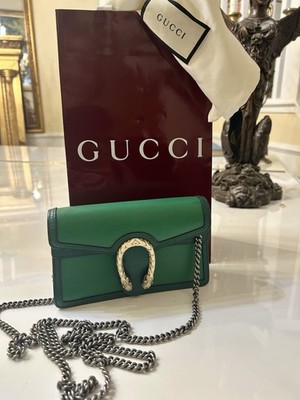 Gucci Green Grained Leather Dionysus Chain Strap Shoulder Bag Tiger Head Buckle