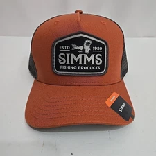 NWT Simms Fishing Trucker Hat Fly Fishing Patch Orange and Gray Mesh