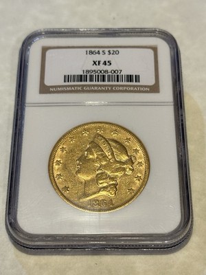 1864-S $20 NGC XF45 Liberty Double Eagle Gold Coin Civil War very