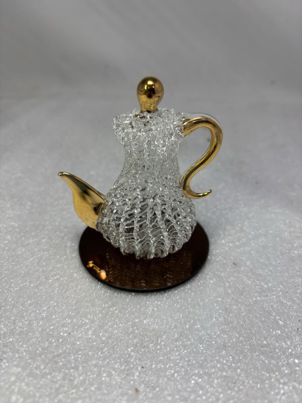 Hand Blown Spun Glass Teapot Gold Accents, Copper Tinted Mirror