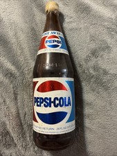 Vintage Pepsi-Cola Pepsi 28oz Foil Paper Label Soda Bottle with Sealed Cap 1972
