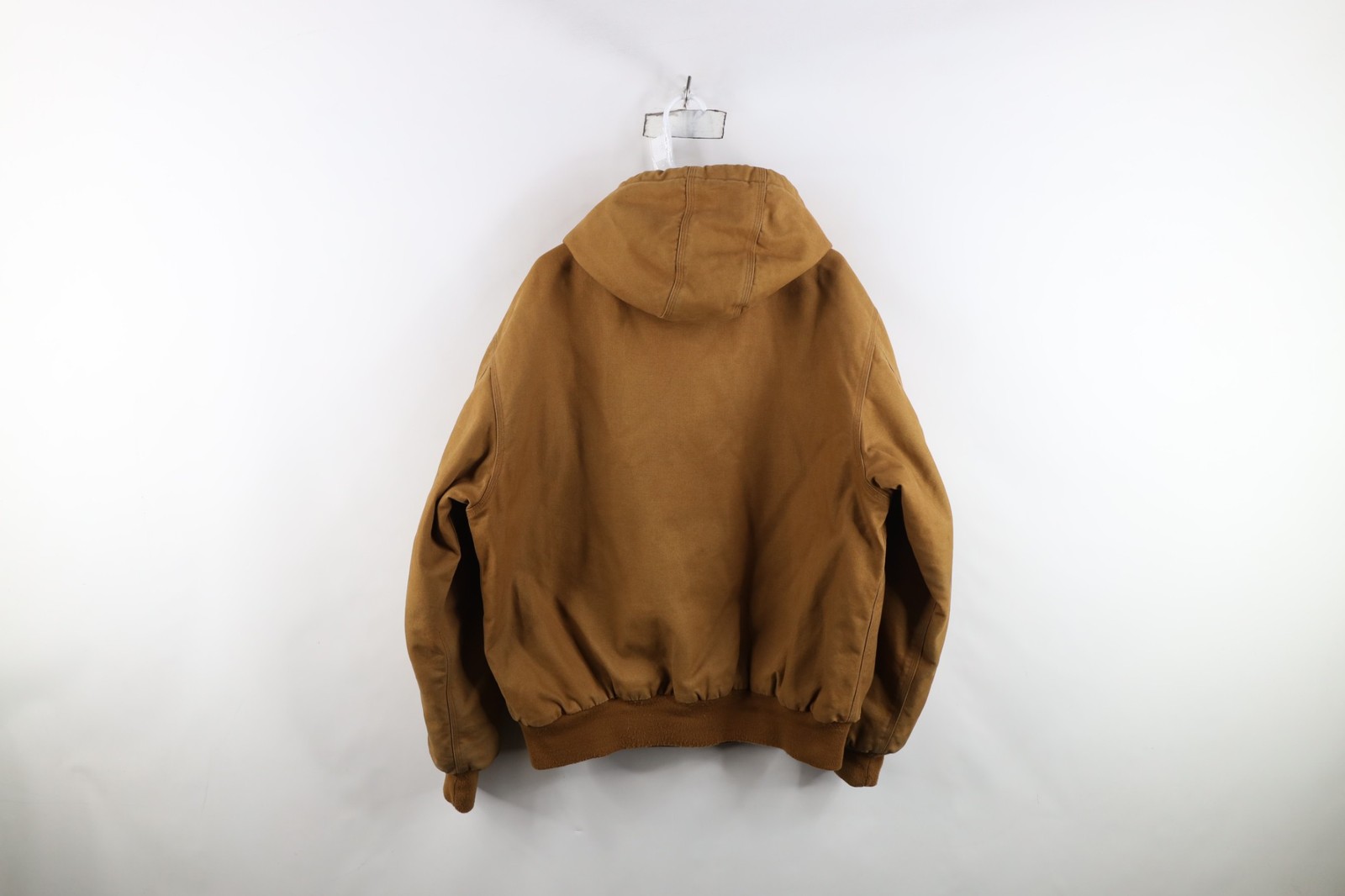 Vintage Mens XL Distressed Owens Corning Quilted Canvas Hooded Work Jacket Brown