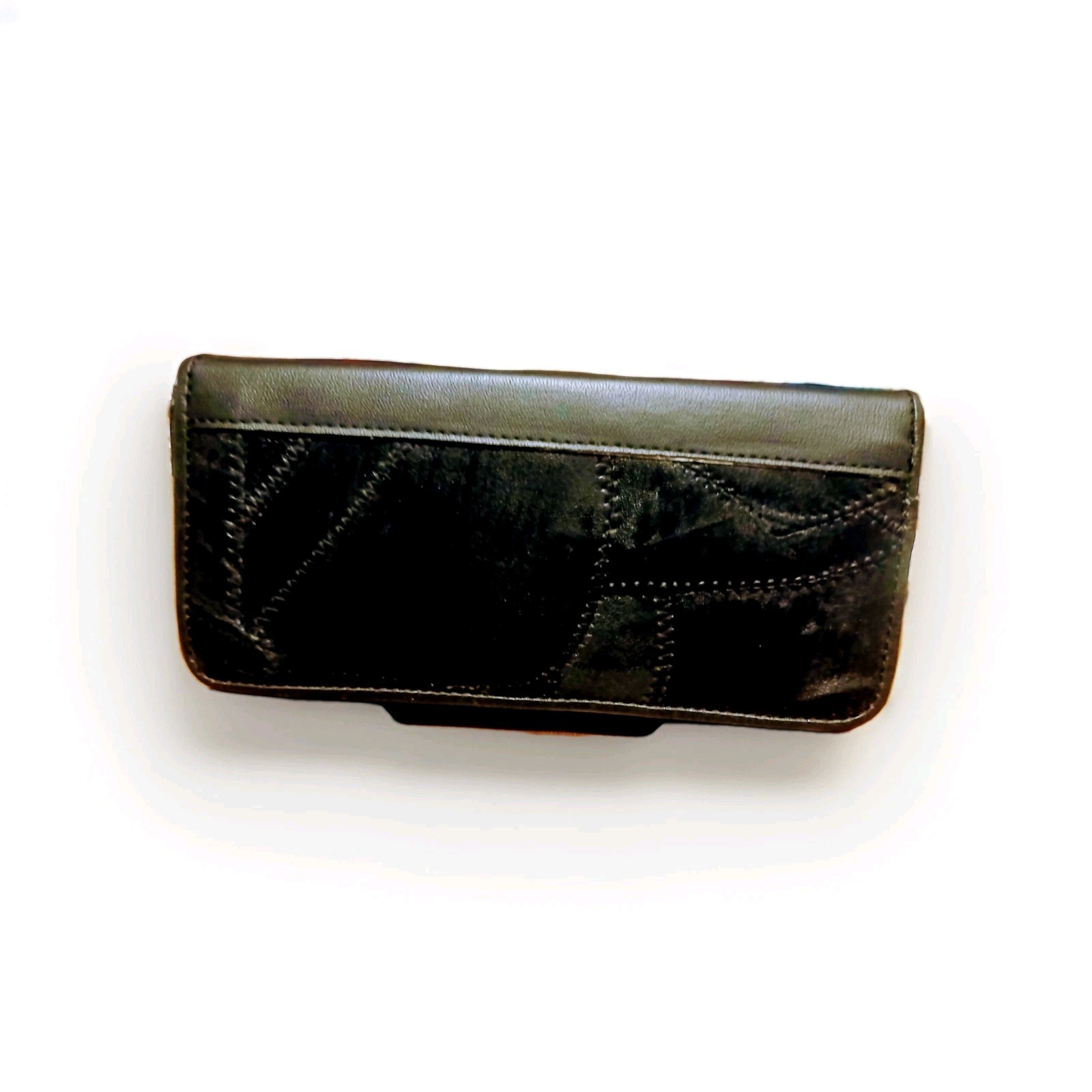 Black Leather Patchwork Accented Clutch Coin Card… - image 7