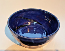 Handmade Studio Art Pottery Cat Dog Bowl Dish Cobalt Blue Trinket Dish