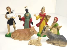 Christmas Nativity Figures Wise Men Manger Animals Vintage Hong Kong Lot Of 7