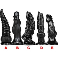 Fantasy Textured Silicone Dildo Suction Cup 5 Variants Adult Toy Black
