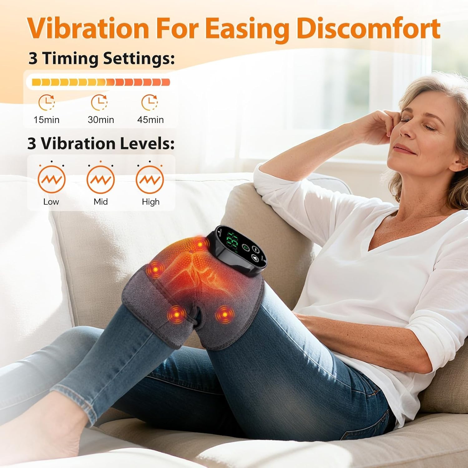 Cordless Knee Heating Pad, Heated Knee Massager, 6 Heating Levels, 3 Vibration
