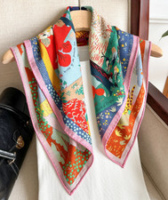 70 Cashmere 30 Silk Neckerchief Shawl 65X65cm Scarf Green tree Print Wrap new