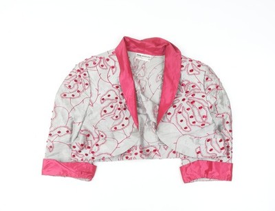 John Bentley Damen grau rosa bestickt Seide Cropped Blazer Gr. 16