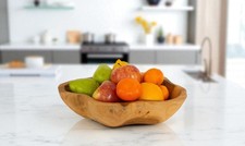 13" Solid Wood Fruit Bowl Hand Carved Decorative Serving Bowl Rustic Home Decor