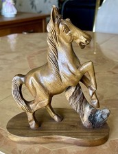 Vintage Hand Carved Wooden Rearing Wild Stallion Horse Figure Sculpture 25cm