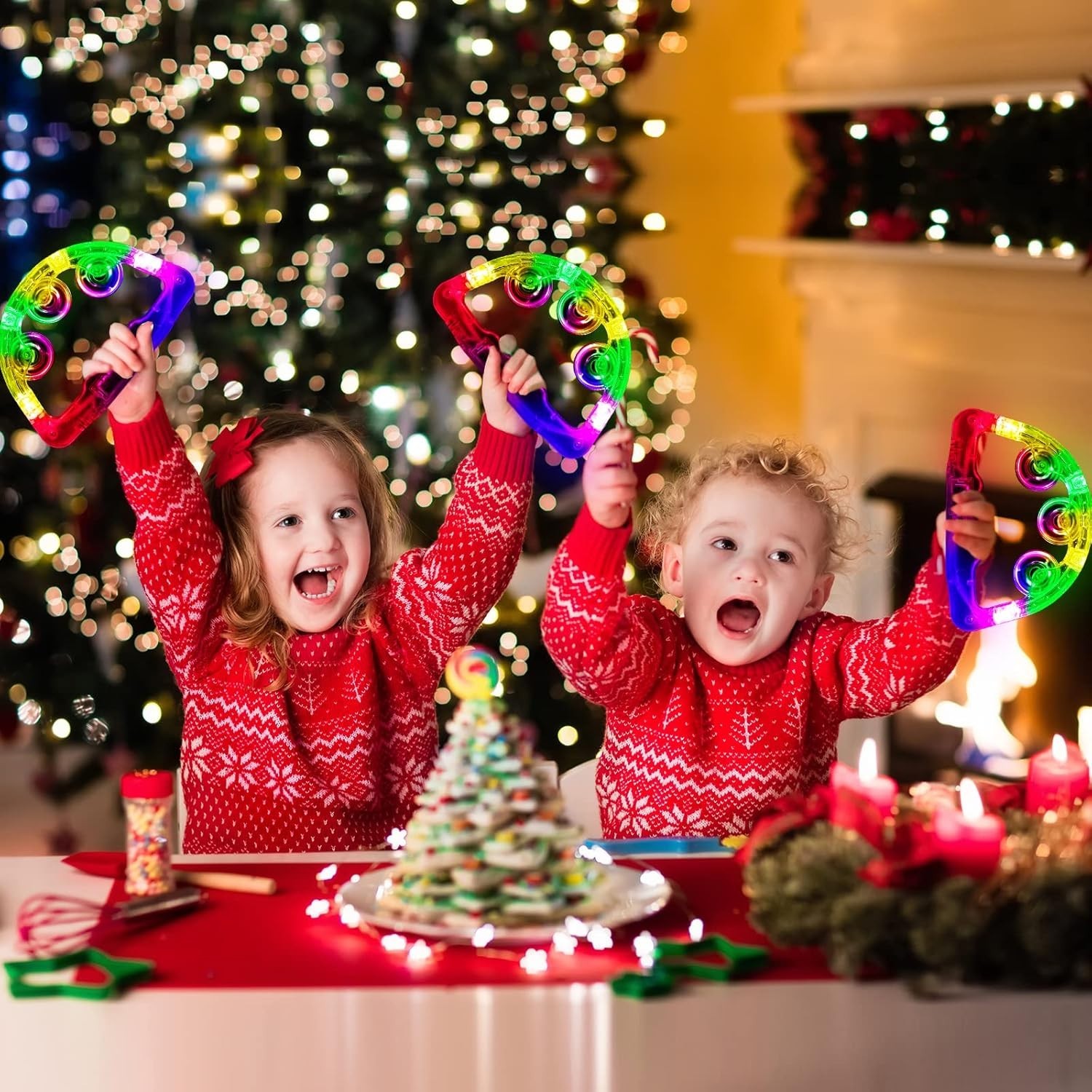 LED Tambourine, Light up Toys Handheld Musical Flashing Tamborine Autism Toys Pa