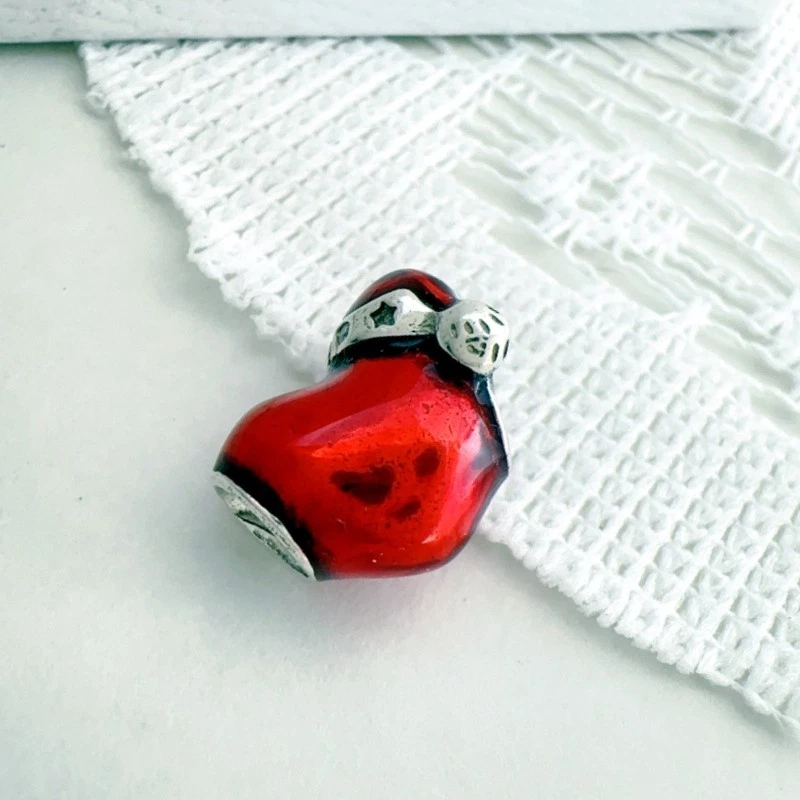 Pulsera Momento Pandor Plata 925 Metálica Roja Navidad Corazón Esmalte Dije Ajuste Foto 3 de 4