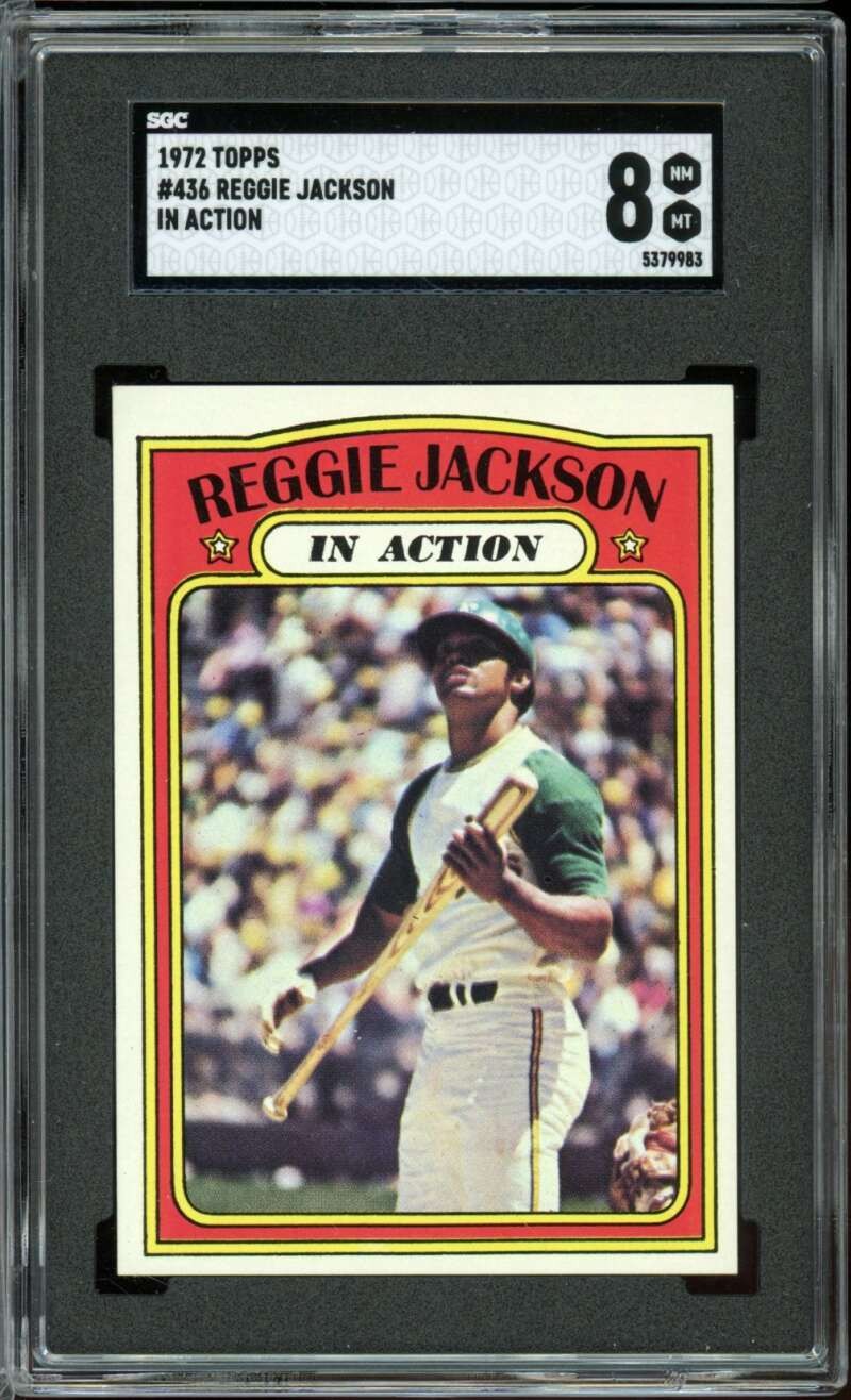 1972 Topps #436 Reggie Jackson IA In Action A's Athletics HOF SGC 8 NM-MT