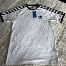 adidas Men's Short Sleeve 3 Stripes T-Shirt White/Black Stripes Size Small NWT