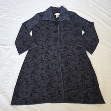 Nine West Black & Blue Knit Floral 3 Button Coat Petite Large Sophisticated