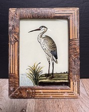 Indian Wading Bird Vintage Reverse Glass Painting in Bold Colors - 12.5 x 10 cm