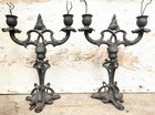 Pair Art Nouveau Poppy  2 Arm Spelter Candelabra Electric Table Lights France — photo 1
