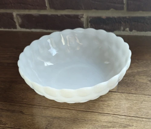 Vintage Anchor Hocking White Milk Glass Bubble Pattern Serving Bowl