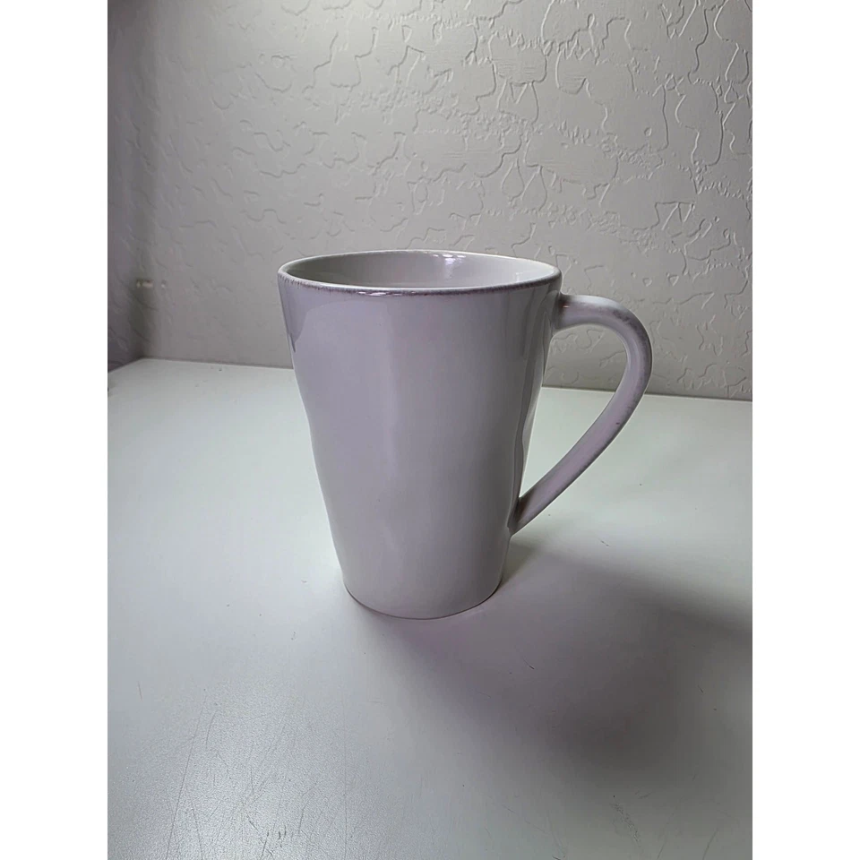 Juego de 4 tazas de café rústicas rústicas CRATE & BARREL Cream Off White Tan Rim Foto 3 de 4