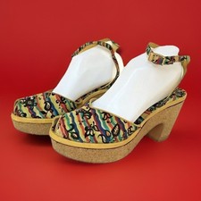 RARE Vintage 40's Cork Wedge Platform Shoes 8M Wounded Bird