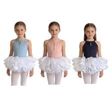 Kids Girls Dance Leotard Performance Ballet Tutu Sleeveless Dress Stage Costume