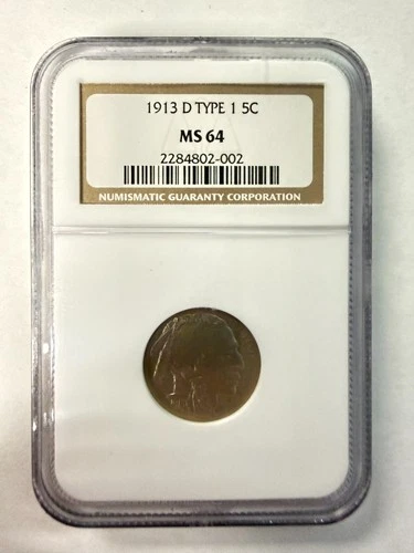 1913-D 5C BUFFALO NICKEL NGC MS 64 US COIN #2284802-002