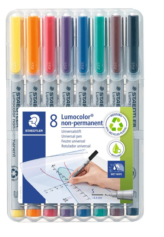 Staetdler Lumograph Non-Permanent Wet Erase Marker Pen, Low Odor Colored Mark...