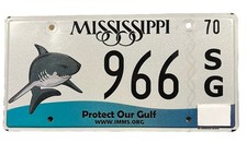 LICENSE PLATE PLATES Mississippi Shark Three Digit 966